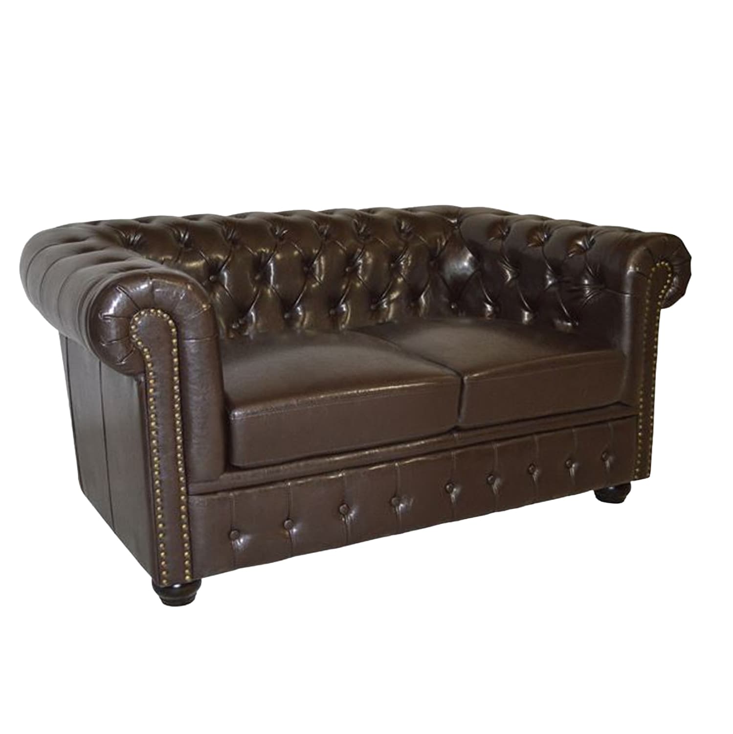 Софа 2 места Chesterfield тип темно кафеава Вештачка Кожа 155x90x73 cm