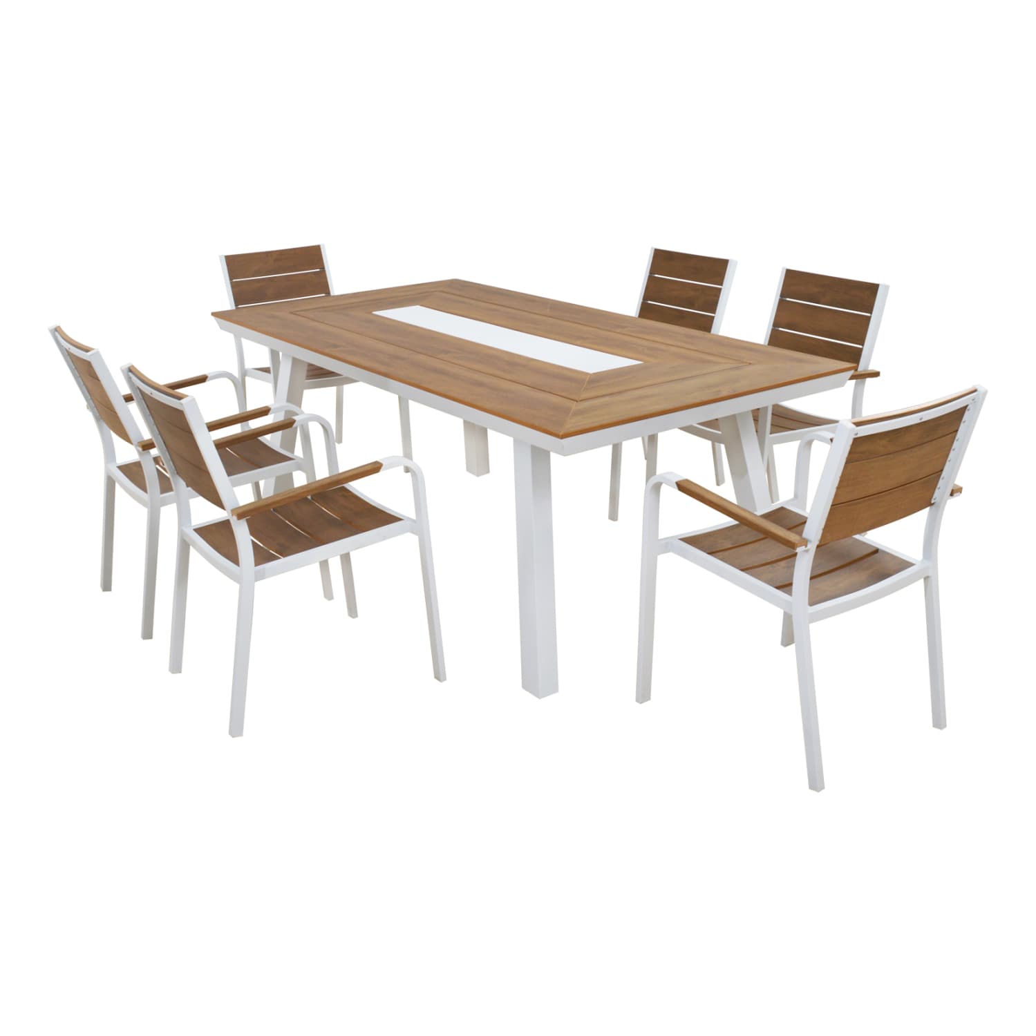 OUTDOOR DINING SET TABER TABLE & 6 DINING CHAIRS-ALUMINUM & POLYWOOD--WHITE