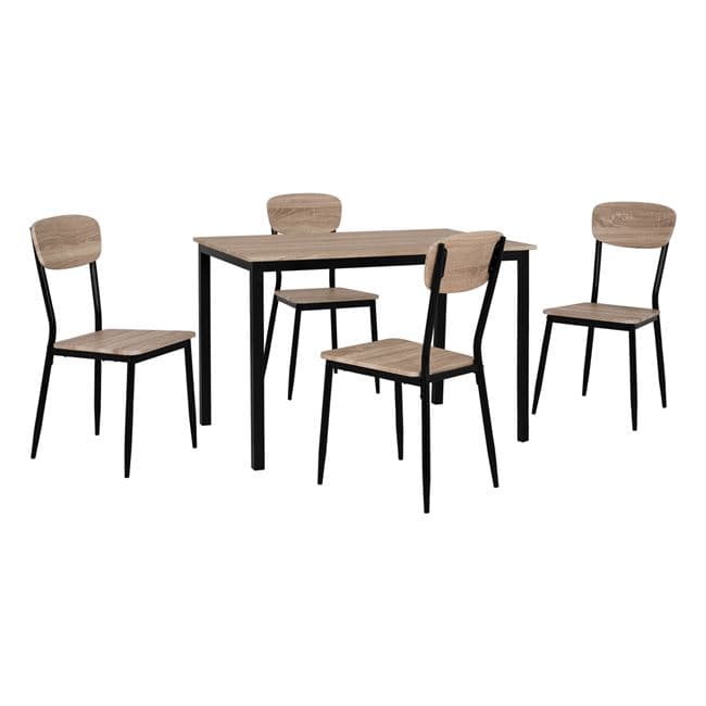 Set Dining Table 5 pieces with sonama desktop and black legs 110x70x76cm