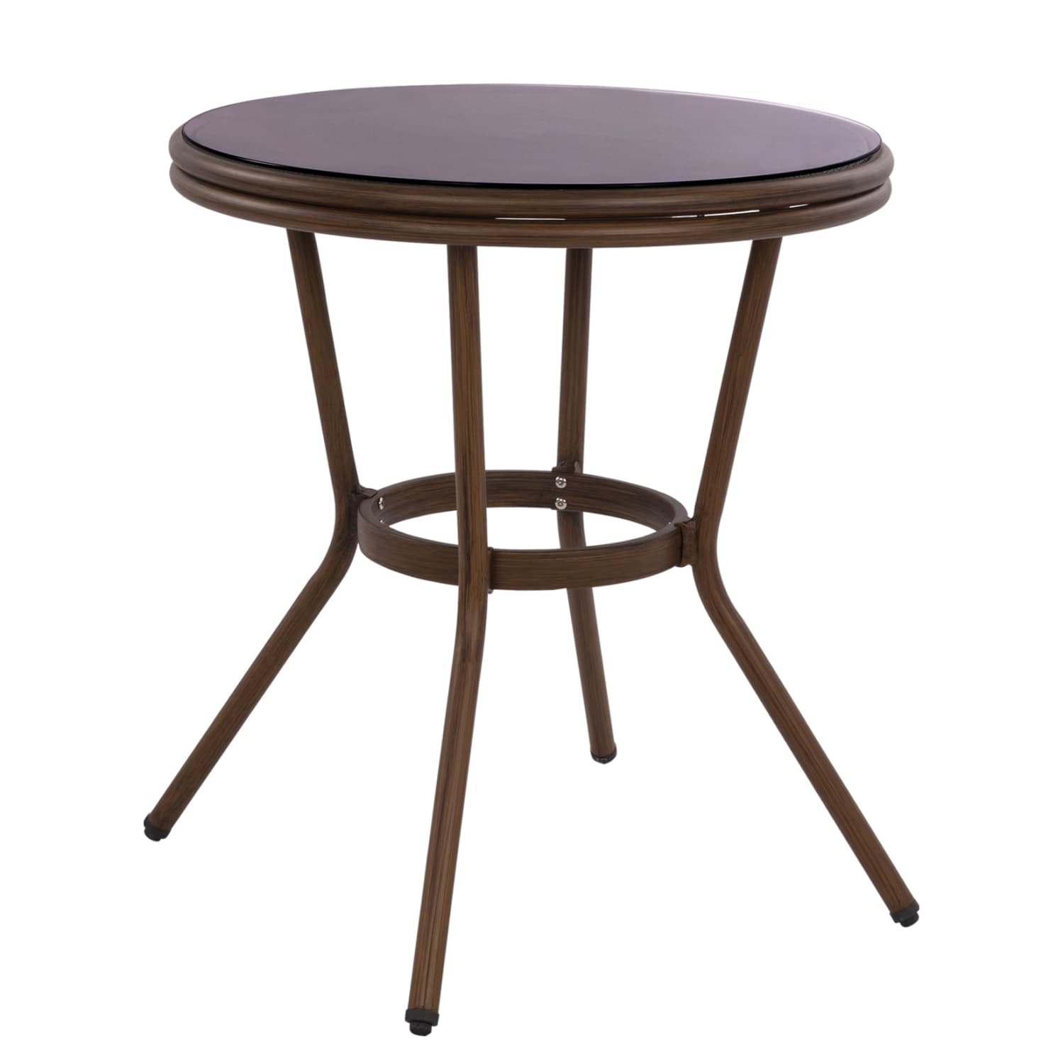 Aluminum Table '70x70 cm. Bamboo Look Brown with Glass