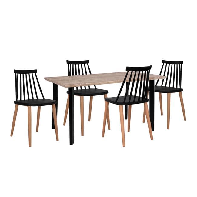 Set Dining Table 5 pieces with black chairs Vanessa 110x70x75,5 cm