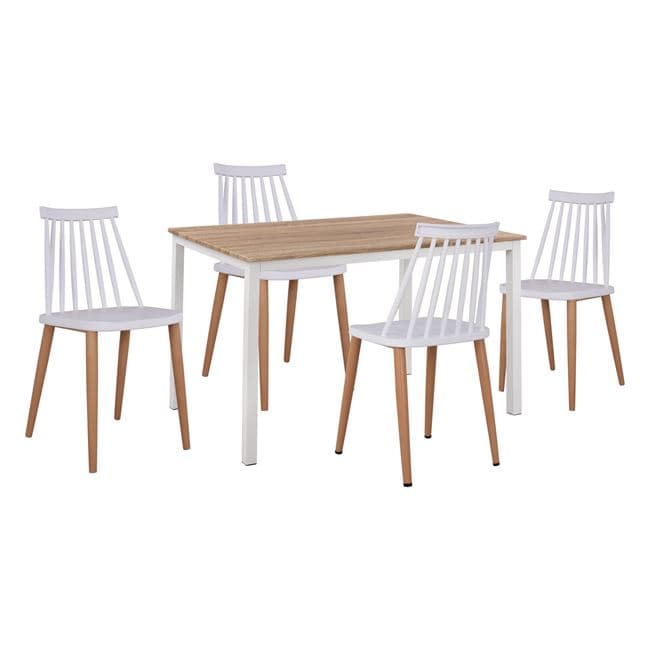 Set 5 pieces Table Sonama & chairs Vansess White Color Metallic chair 110x70x76 cm