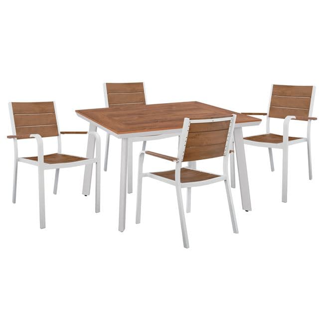 Set 5 pieces Table & Armchairs Aluminum Polywood White Color
