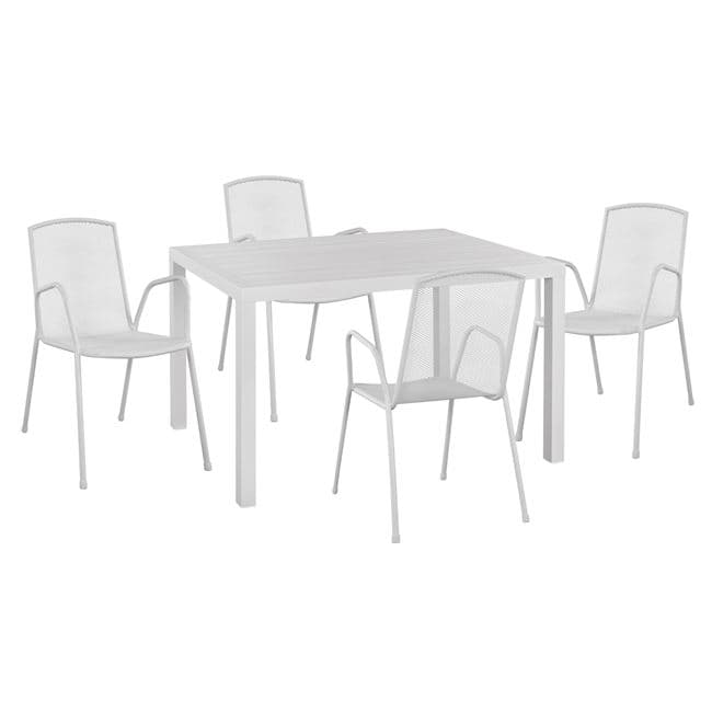 Set 5 pieces with Table aluminum 120x80x75.5 & Metallic Armchairs White