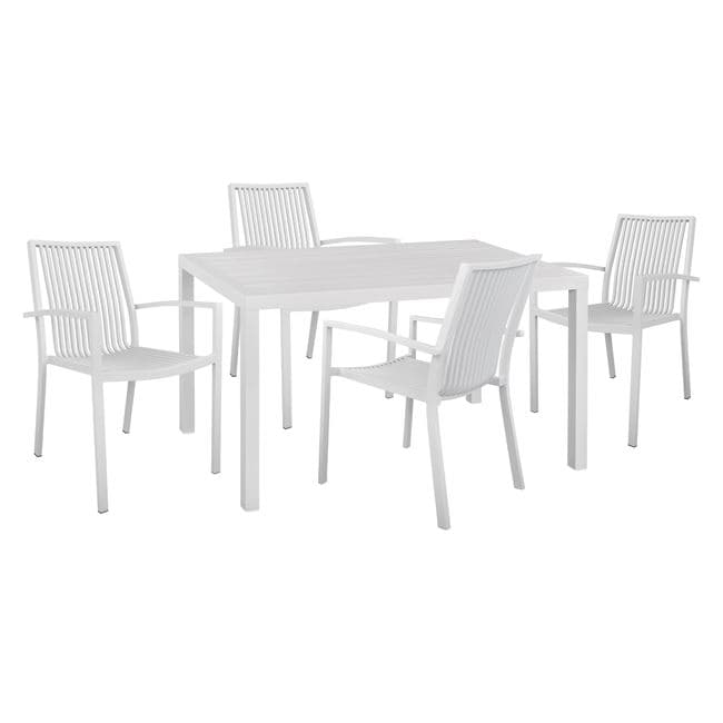 Set 5 pieces with Table 140x80x75.5 & Aluminum chairs in White color