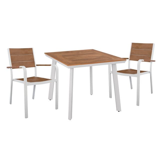 Set 3 Pieces with Table 80x80x73 & Armchairs Aluminum in White Color
