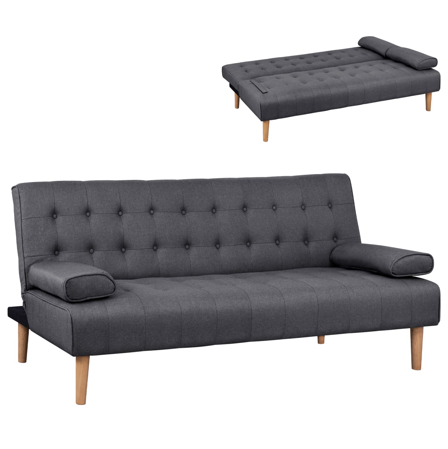 Sofa Bed Wanda Grey Fabric and 2 Pillows 190x84x83cm