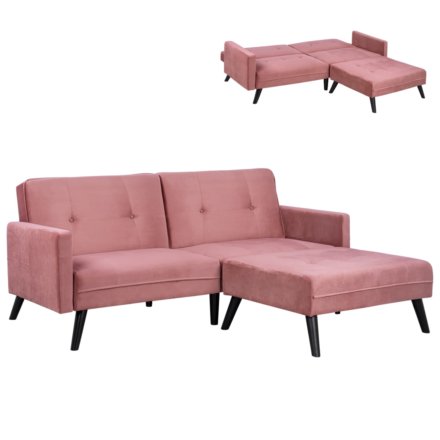 CORNER SOFA BED VELVET DUSTY PINK WITH FOOTREST 211X158X83Y cm.