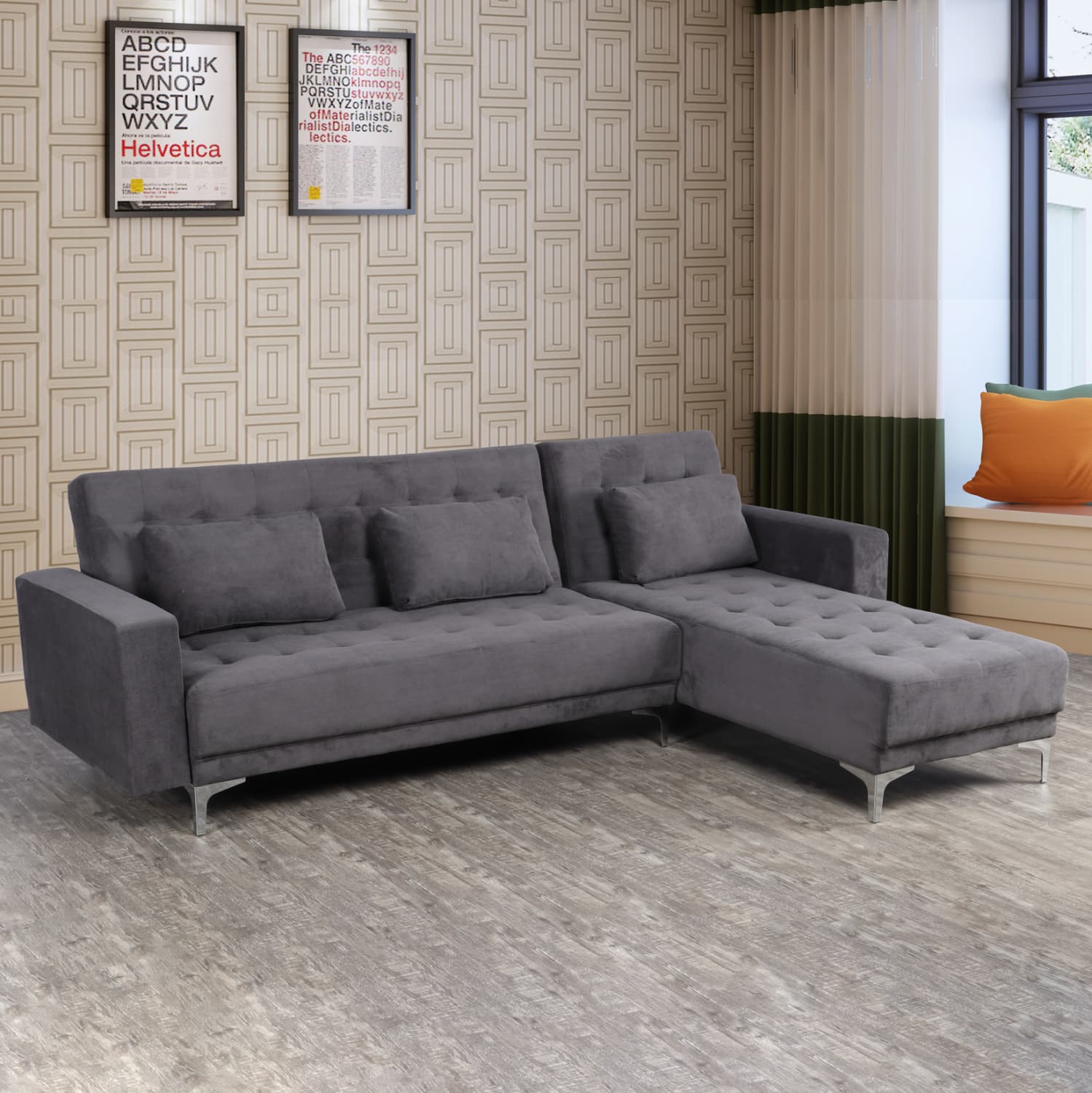 Corner Sofa Bed Reversible Eliza Dark grey color 244x162x84cm