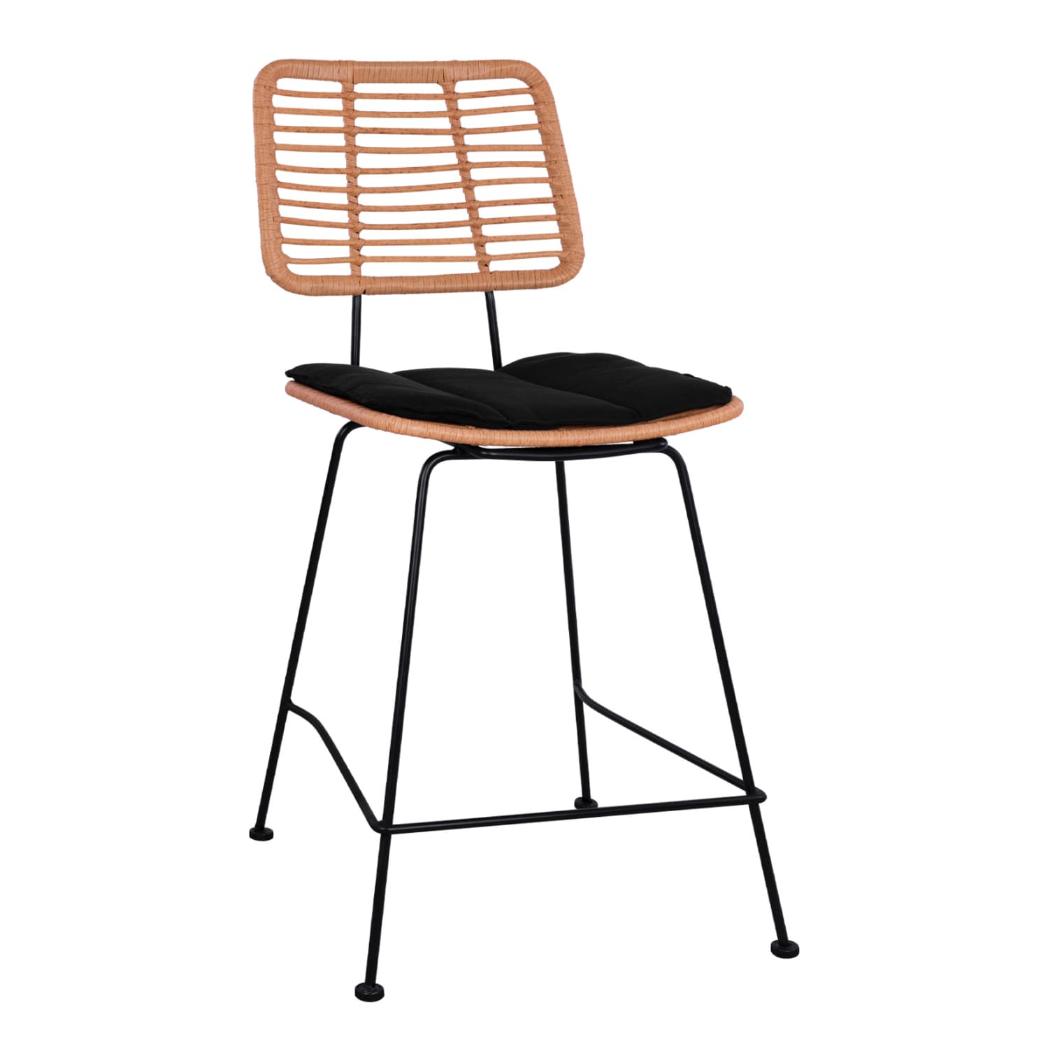 Metal Stool with pillow Allegra with wicker in beige color 55x56x107 εκ.