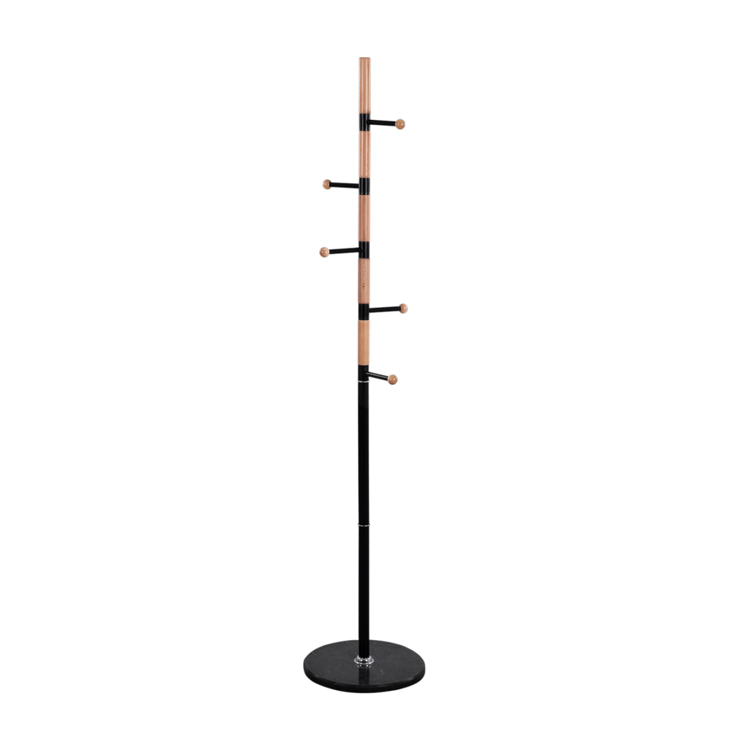 Coat hanger MERCURY Beech Wood- Black Metal-Black Marble Base Φ37x176Ηcm