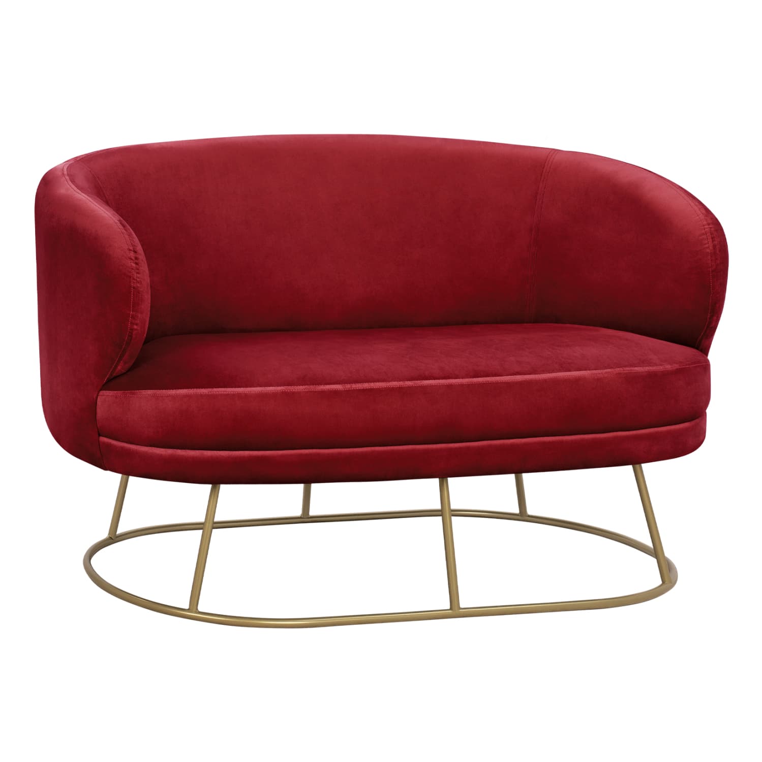 Velvet sofa 2 seater Arien in red color with gold base 125x80x84 cm