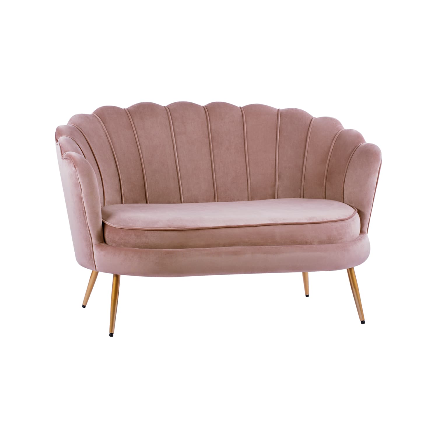 Sofa 2 seater Coquille from velvet rotten apple & gold legs 130x81x86cm