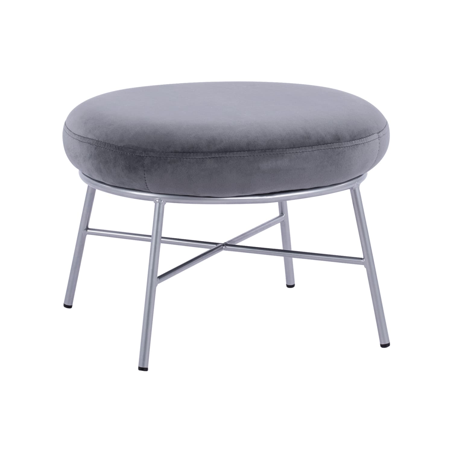 Stool with footrest Trudi Grey velvet with silver base 55x46x38m