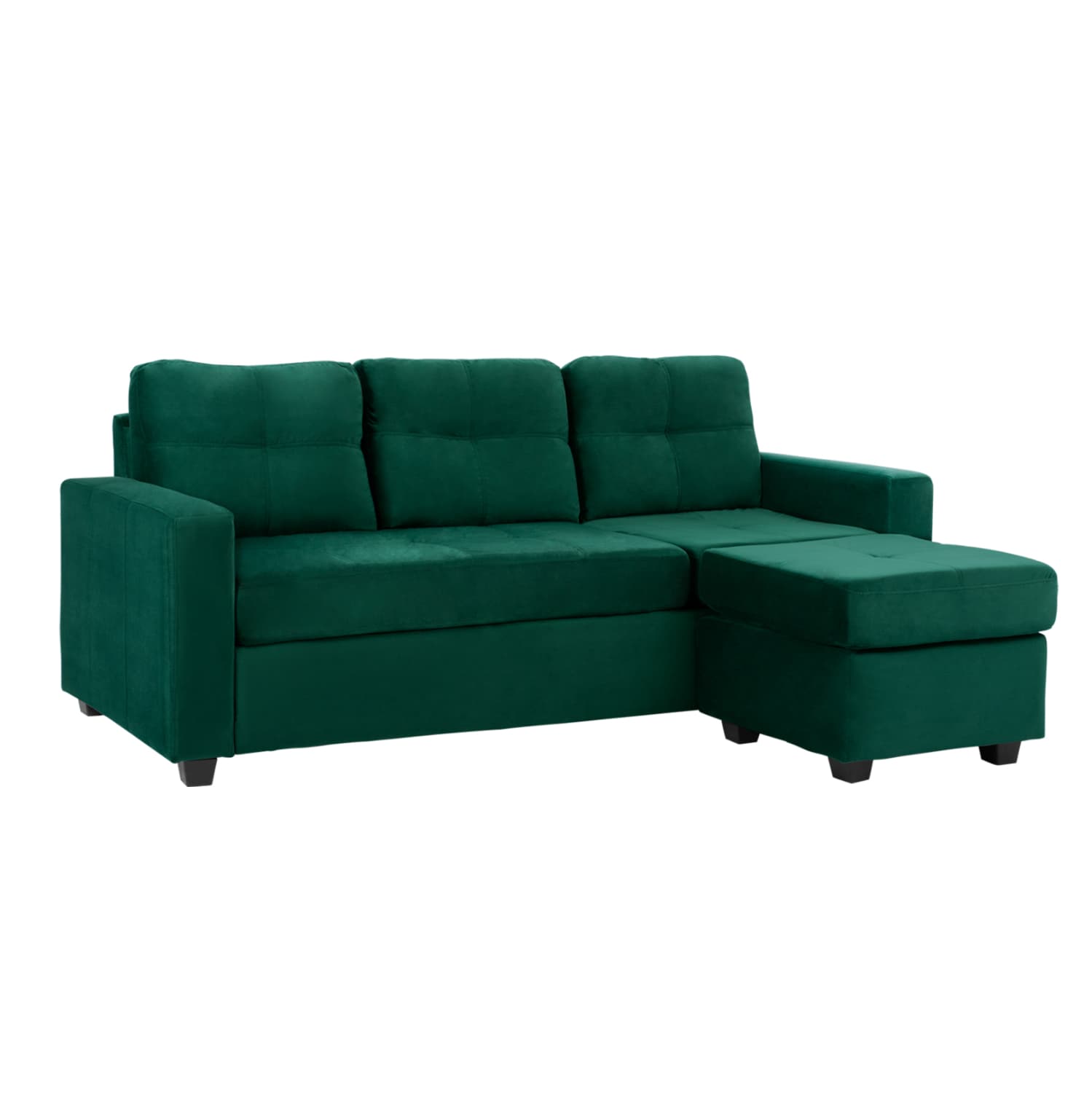 Corner Sofa Reversible Velvet Fabric Cypress Green color 207x145x85