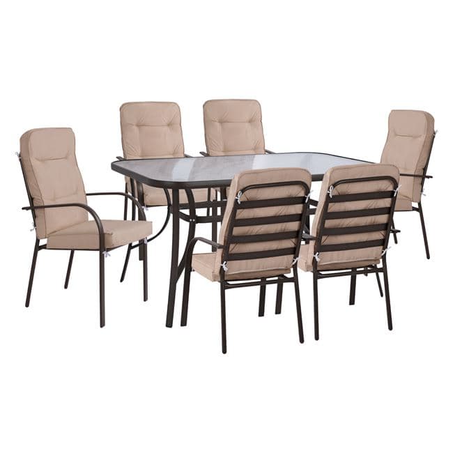 Set dining table 7 pieces with table 150x90x72cm from brown metal.