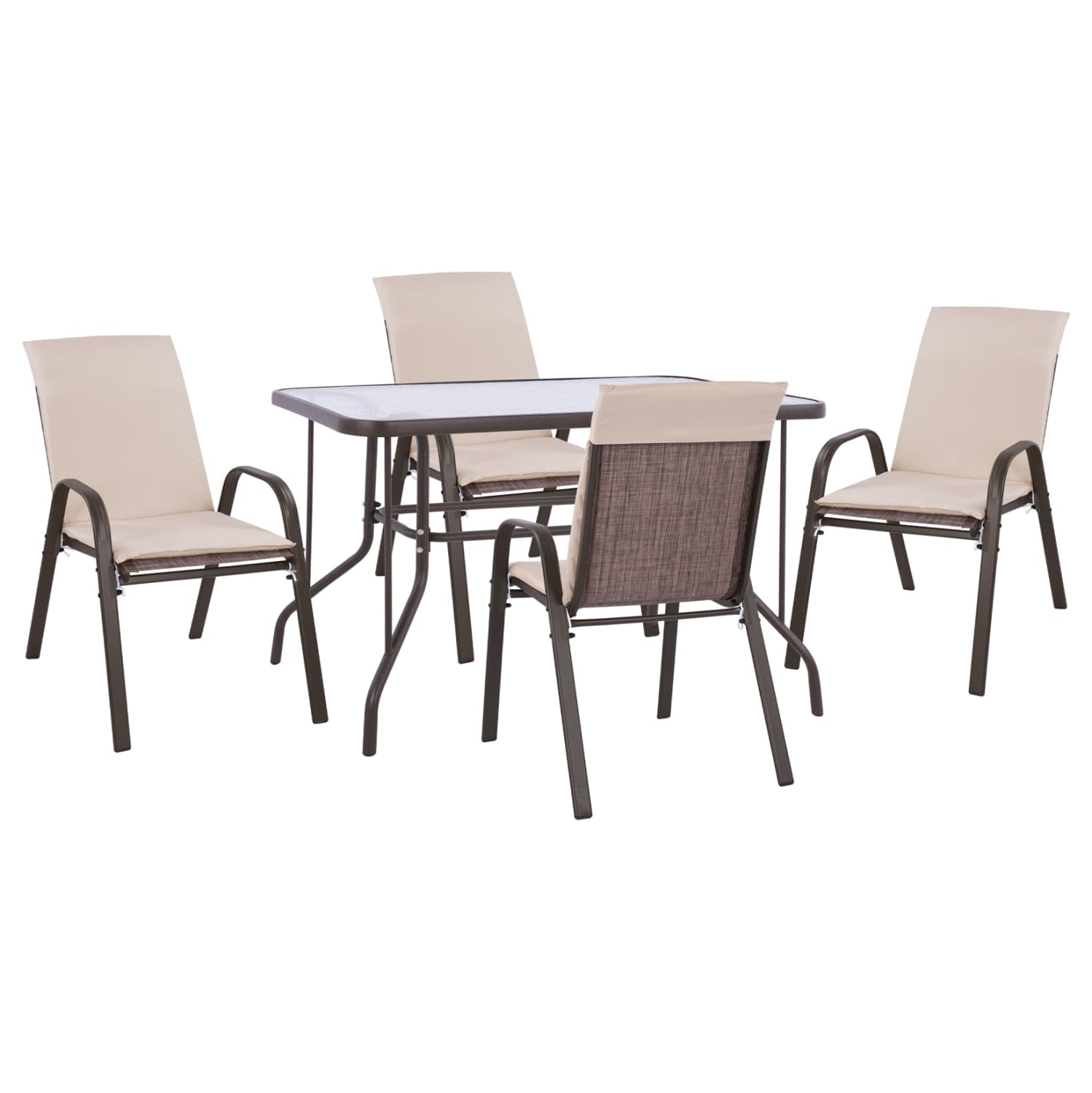 OUTDOOR DINING SET 5PCS TABLE 120X70cm & 4 CHAIRS WITH CUSHION- IN BROWN COLOR