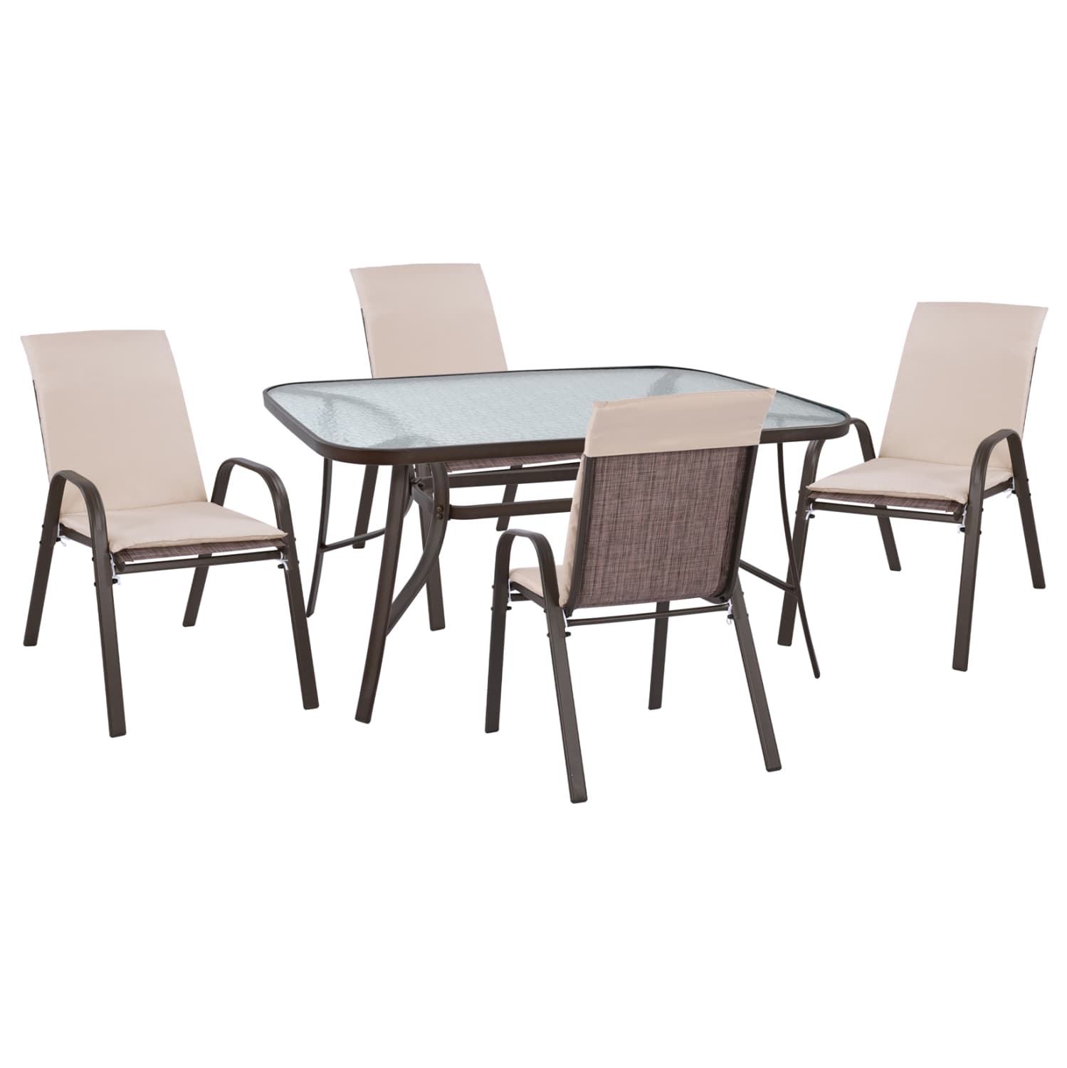 OUTDOOR DINING SET 5PCS WITH TABLE 140X80cm. & 4 CHAIRS WITH CUSHIONS-IN BROWN