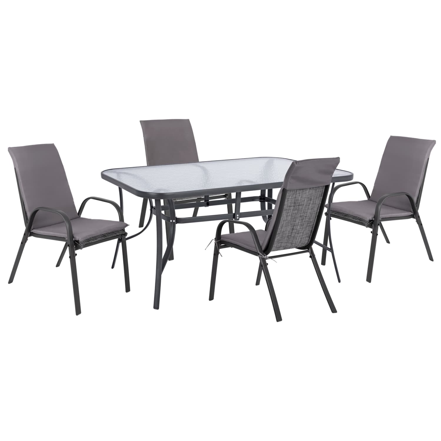 OUTDOOR DINING SET 5PCS CHAIRS WITH CUSHION & TABLE 150X90-GREYcm