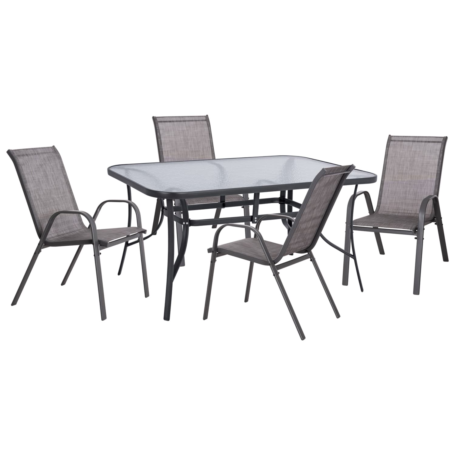 DINING SET 5PCS - METALLIC IN GREY WITH 4 CHAIRS & table 150x90cm