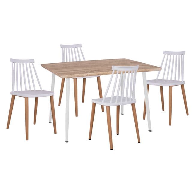Set 5 pieces Table Sonama & Chairs Vanessa White color with metallic legs 120x70x76.5 cm