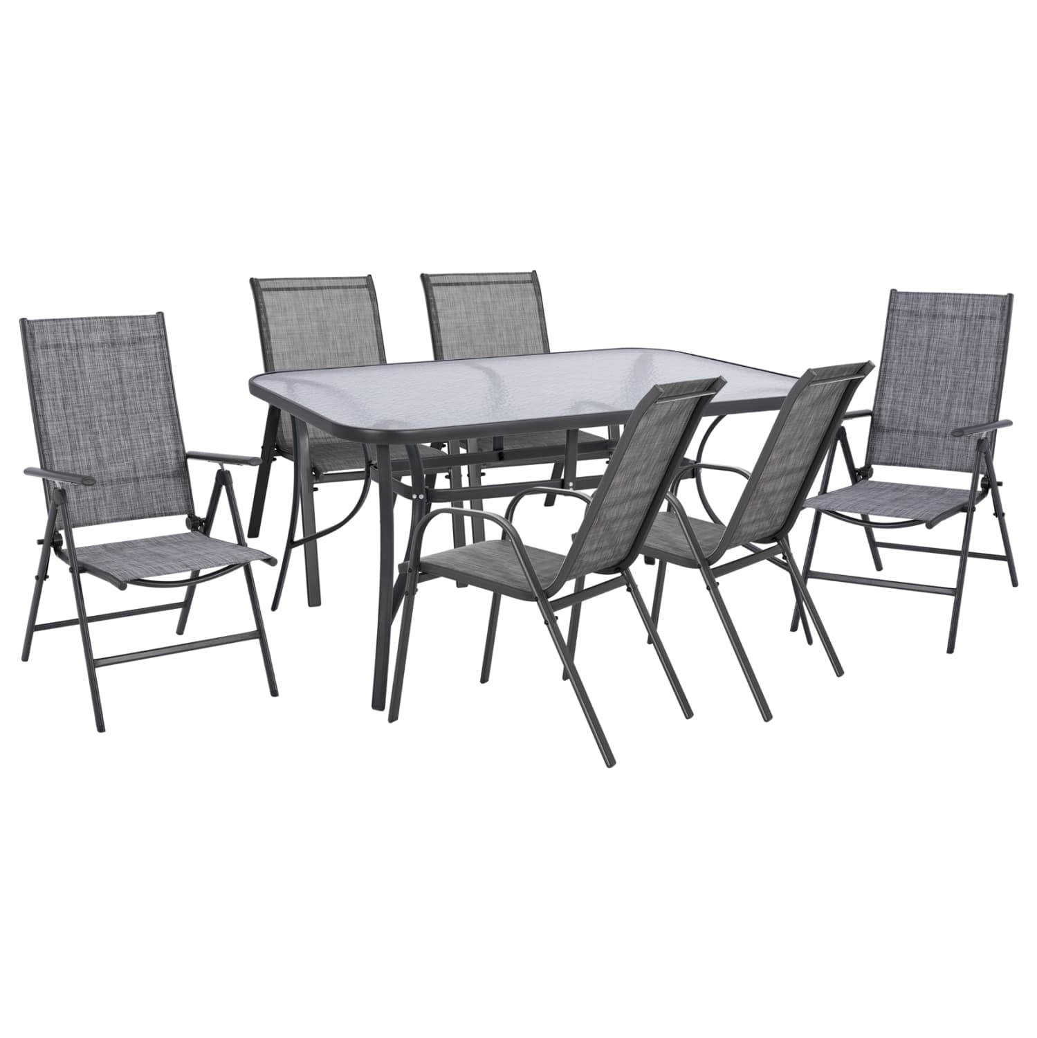 DINING SET 7PCS GREY COLOR-4 ARMCHAIRS & 2 FOLDING CHAIRS