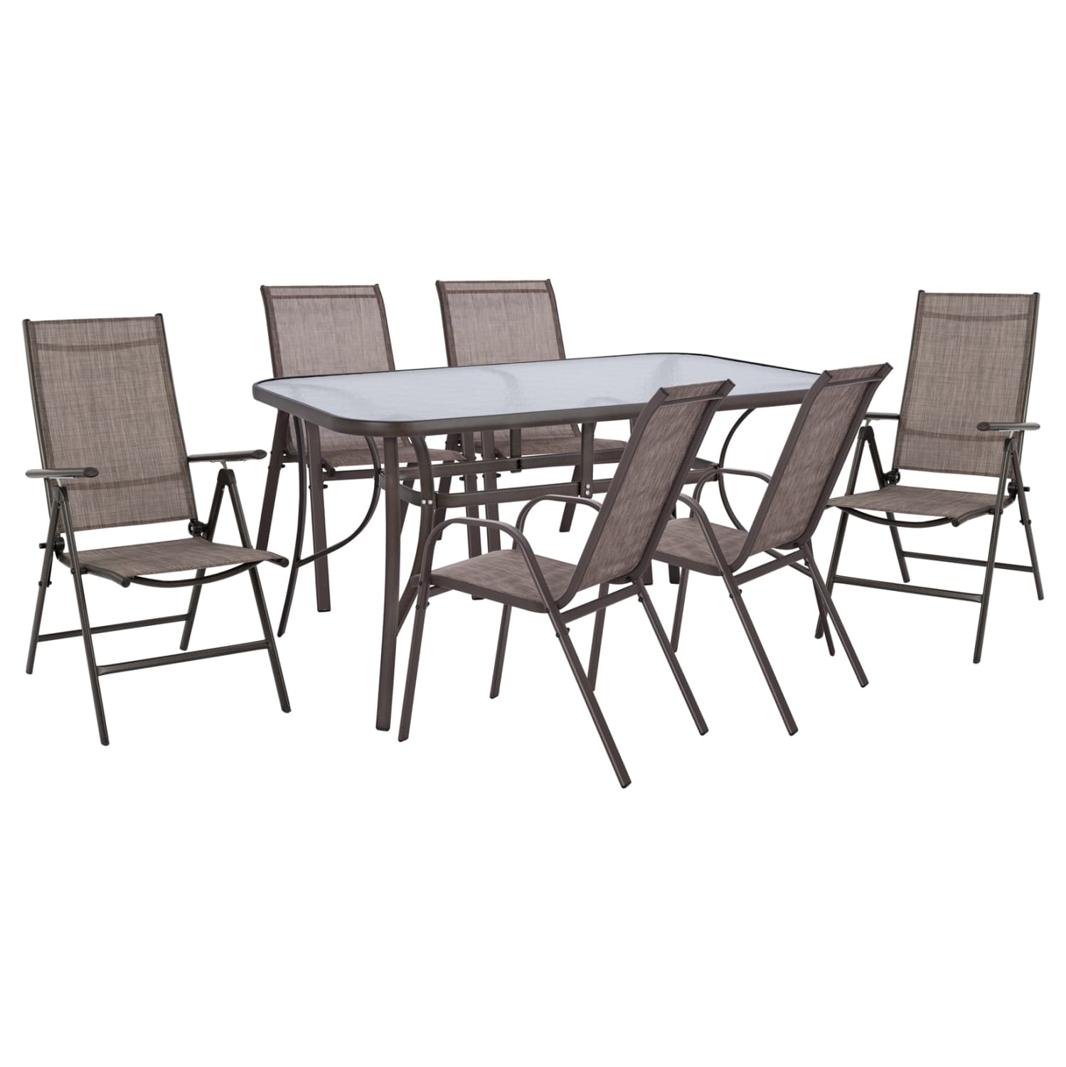 OUTDOOR DINING SET 7PCS IN BROWN COLOR