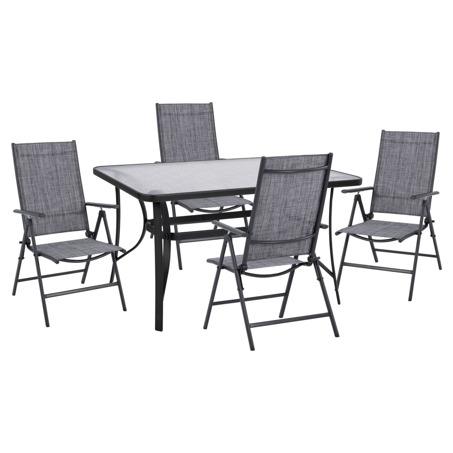 Set 5 pieces Metallic Table & Folding grey chairs