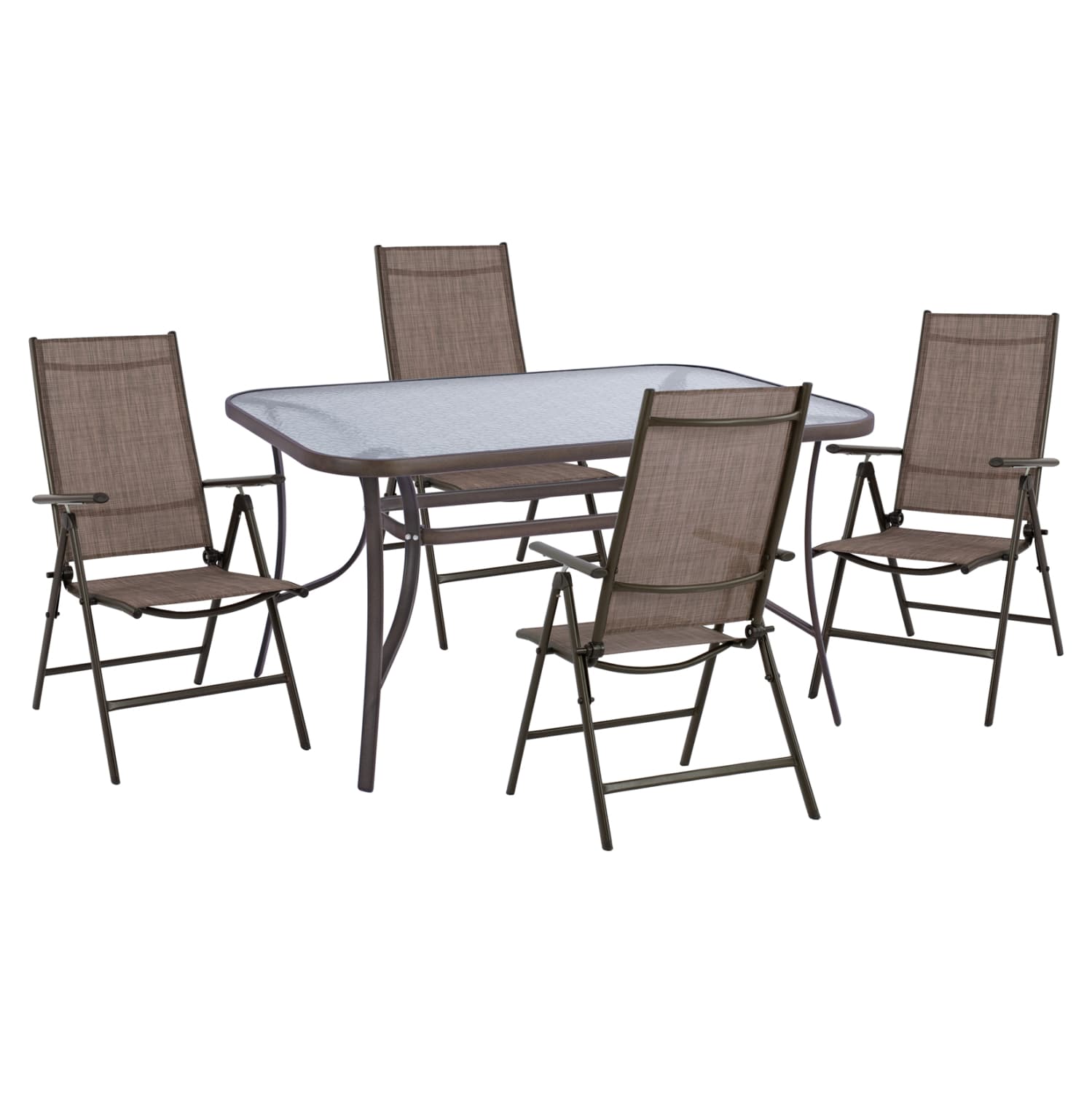 Set 5 pieces Metallic Table & Folding chairs Brown