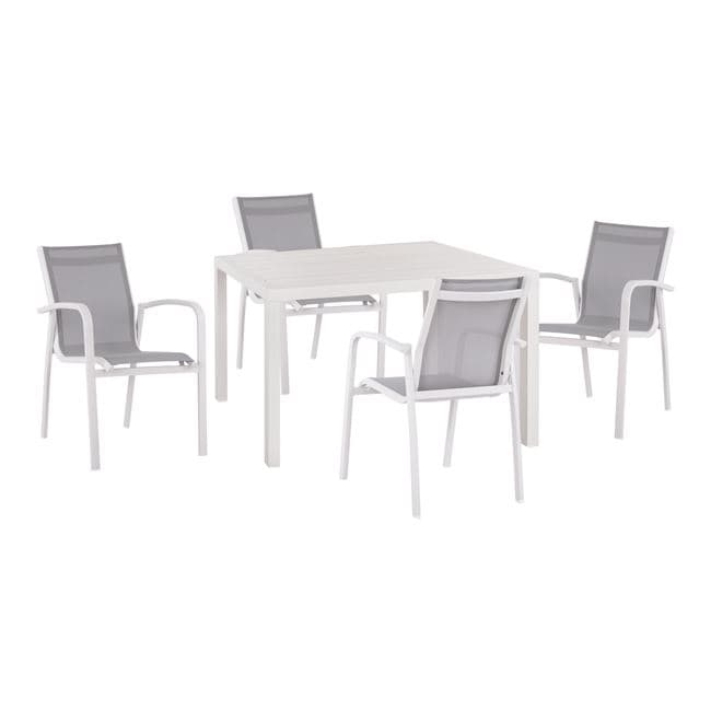 Set 5 pieces table aluminum & aluminum armchairs white