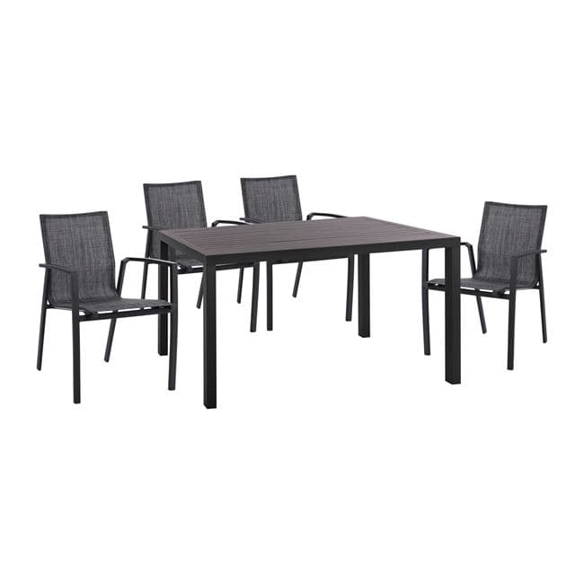 Set 5 pieces Aluminum Table & Aluminum Armchairs Grey