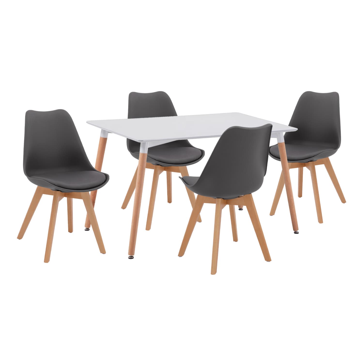 Set Dining Table 5 pieces with white table and dark grey chairs 120x80x73 cm