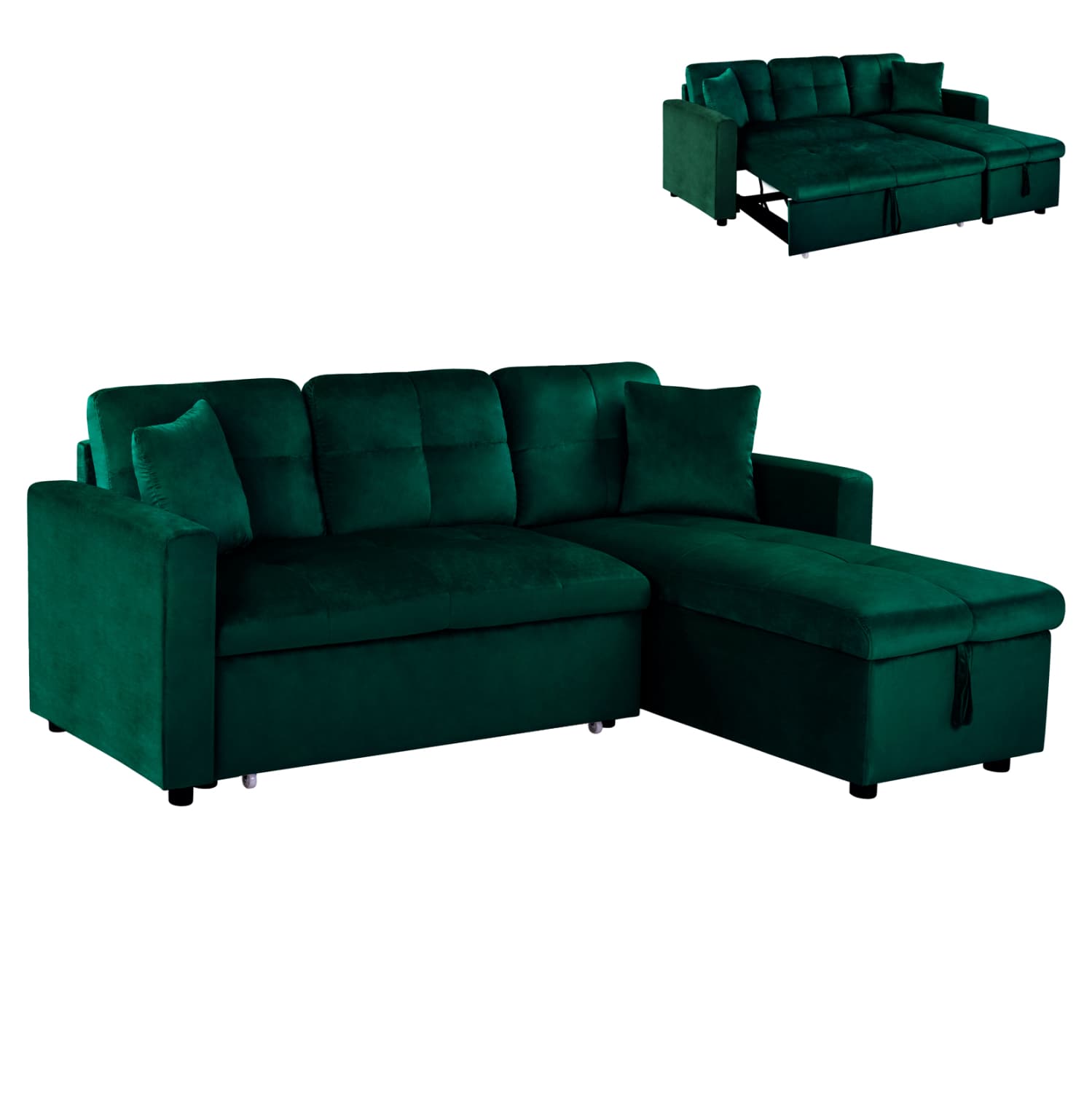 Corner Sofa Bed Wayne 224x147x85 Cypress Green Velvet