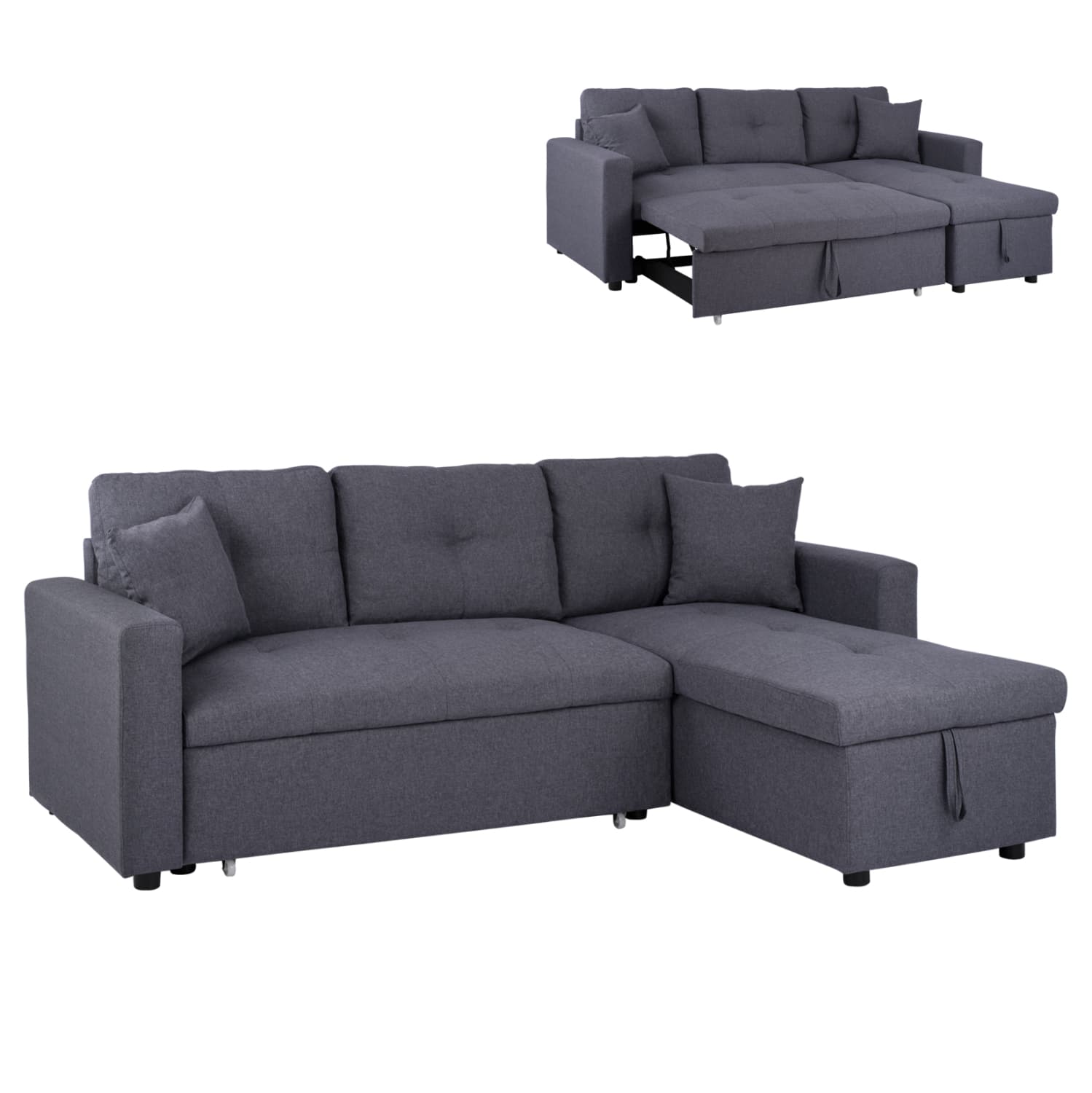 Corner Sofa Bed Wayne 224x147x85 Grey Fabric