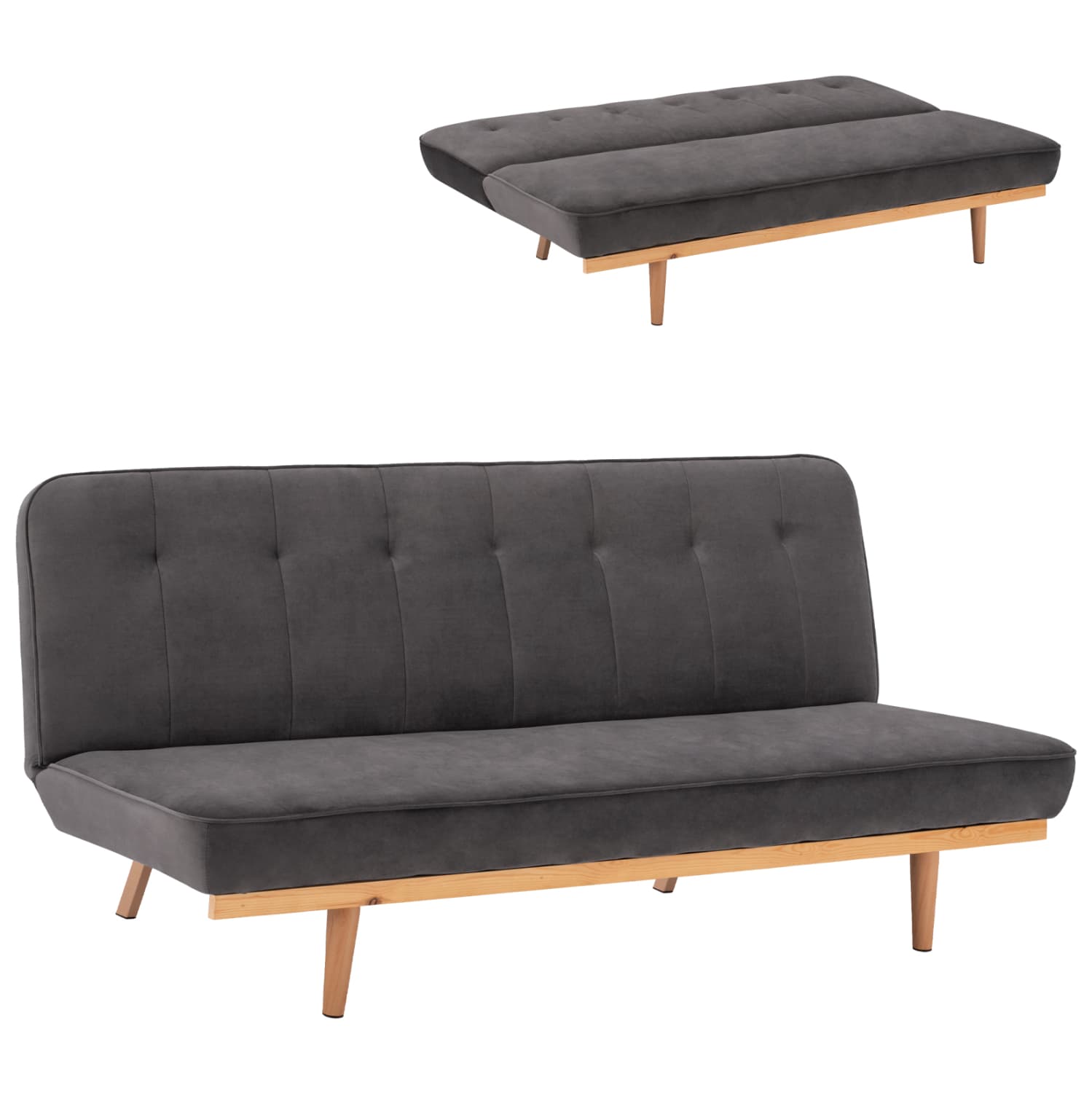 Sofa Bed 3 seater from velvet grey 193x85x88cm