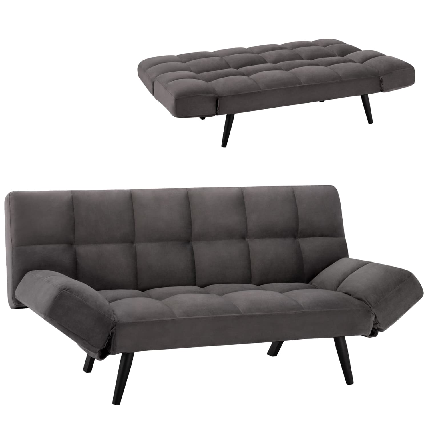 Sofa Bed 3 Seater from velvet grey 182x80x88cm