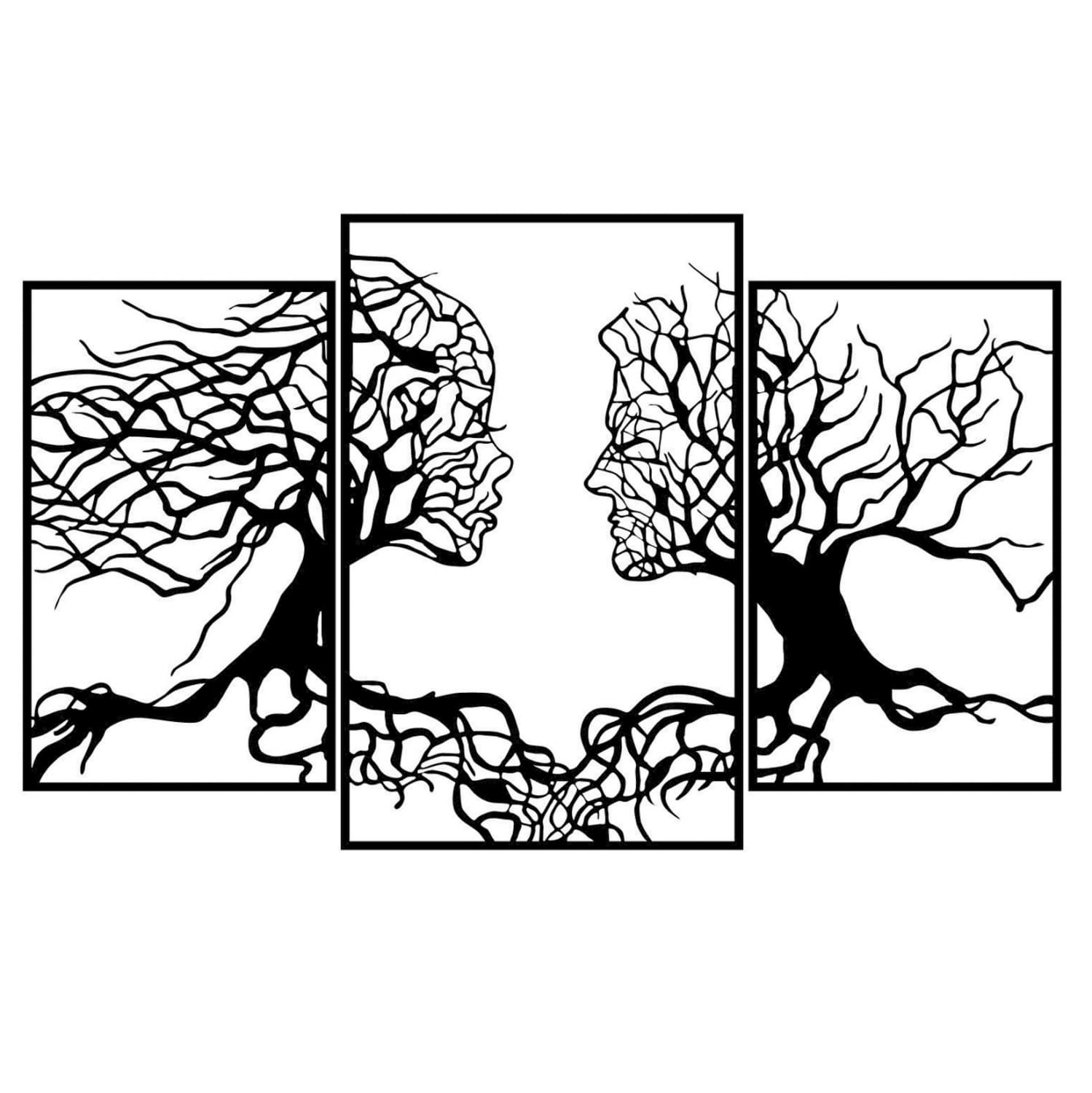 WALL DECORATION 100% METALLIC BLACK TREE WITH HUMAN FACES 116X71