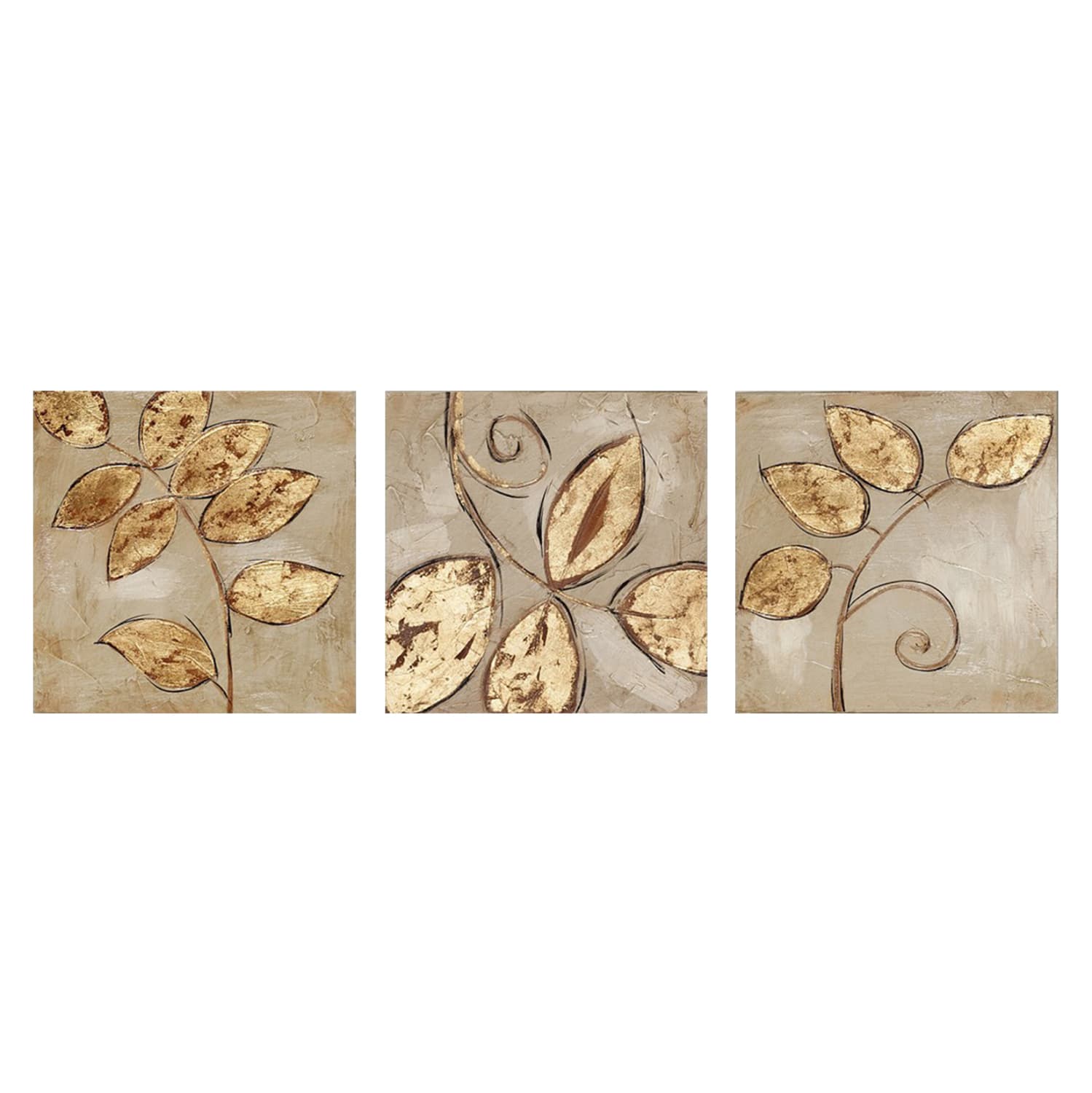 CANVAS PAINTING TRIPTYCH GOLDEN LEAVES 90Χ3Χ30cm.