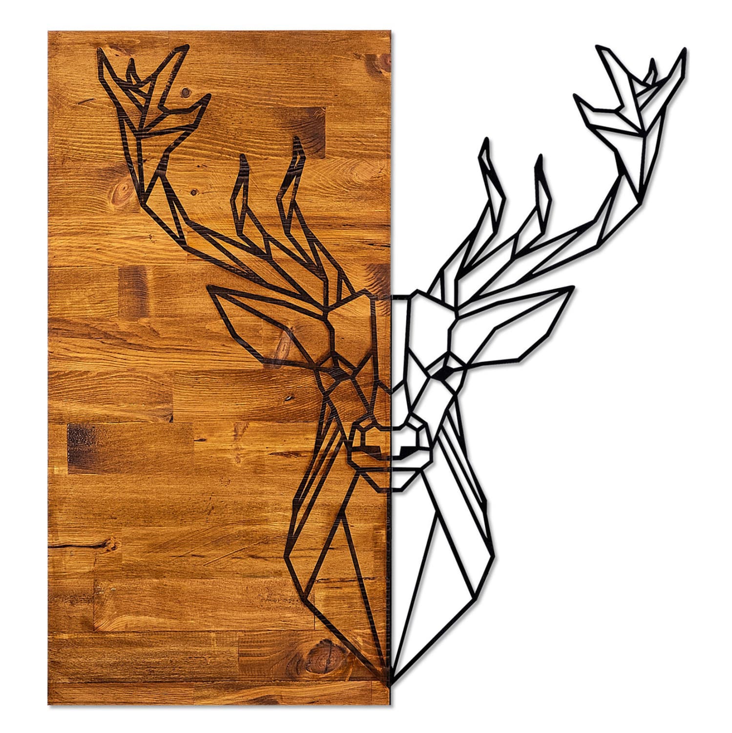 WOODEN WALL DECORATION WITH METAL REINDEΕR 56Χ3Χ58 cm.