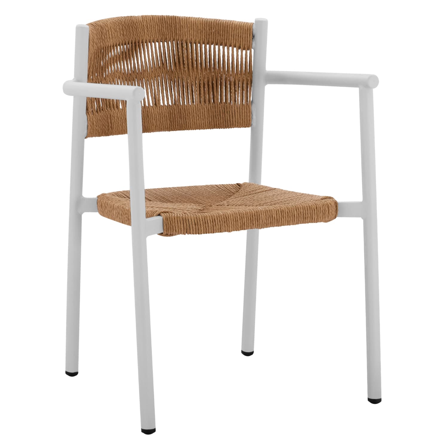 WHITE ALUMINUM ARMCHAIR WITH BEIGE PE ROPE 55,5x50x77,5 cm.