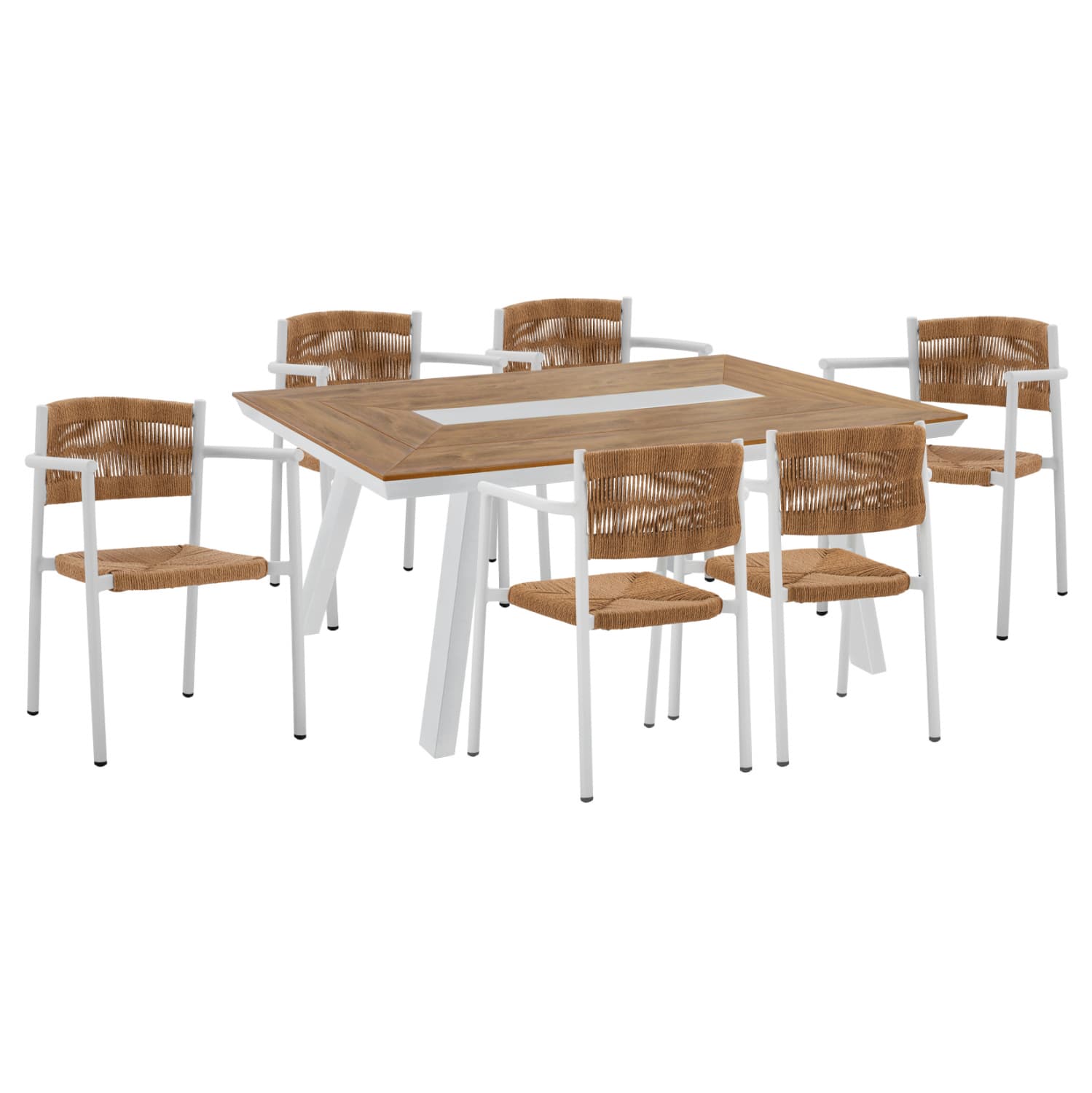 TABLE SET 7PCS WITH POLYWOOD TABLE 200X94 & WHITE ALUMINUM ARMCHAIRS