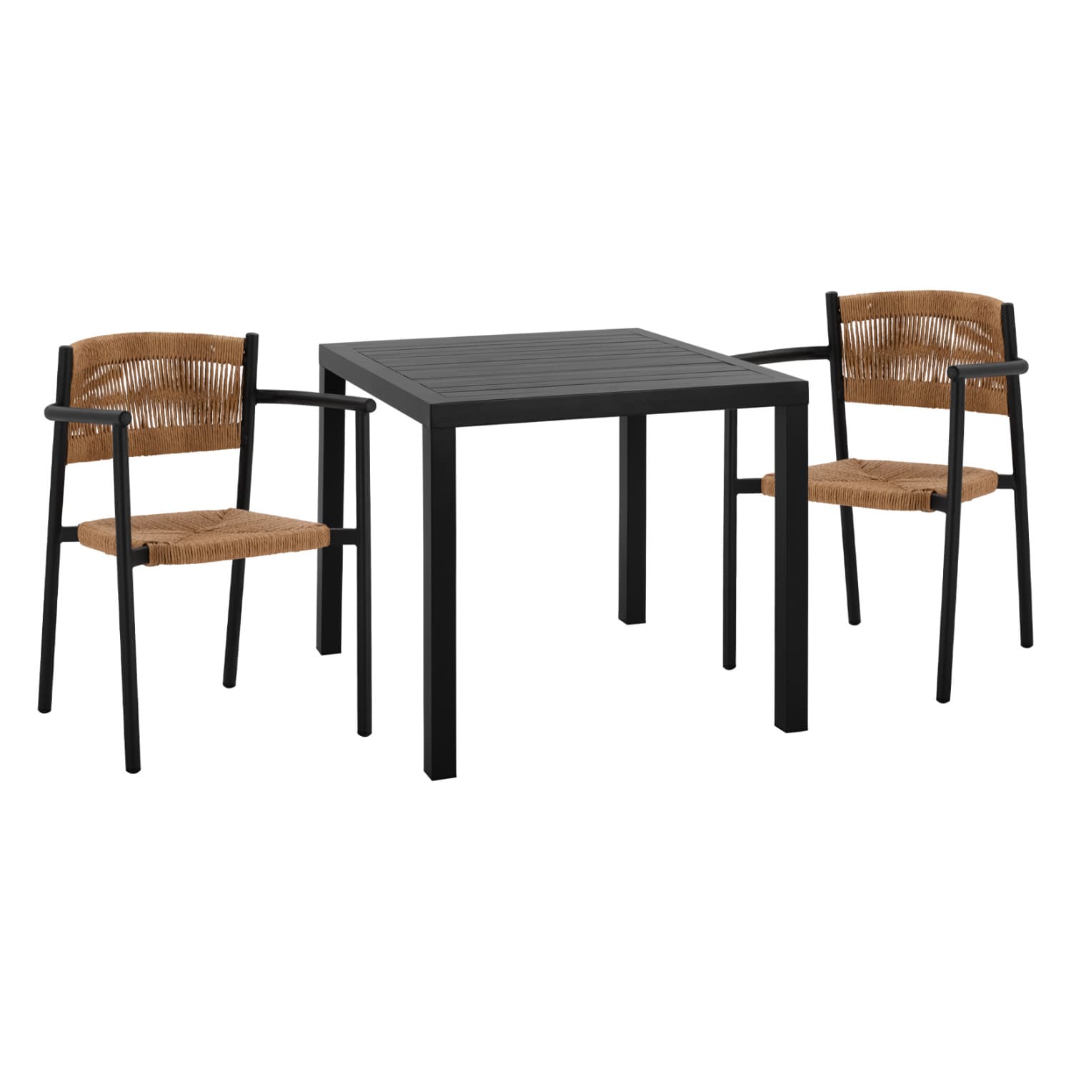 DINING SET 3PCS ALUMINUM TABLE 80X80 & COAL ARMCHAIRS