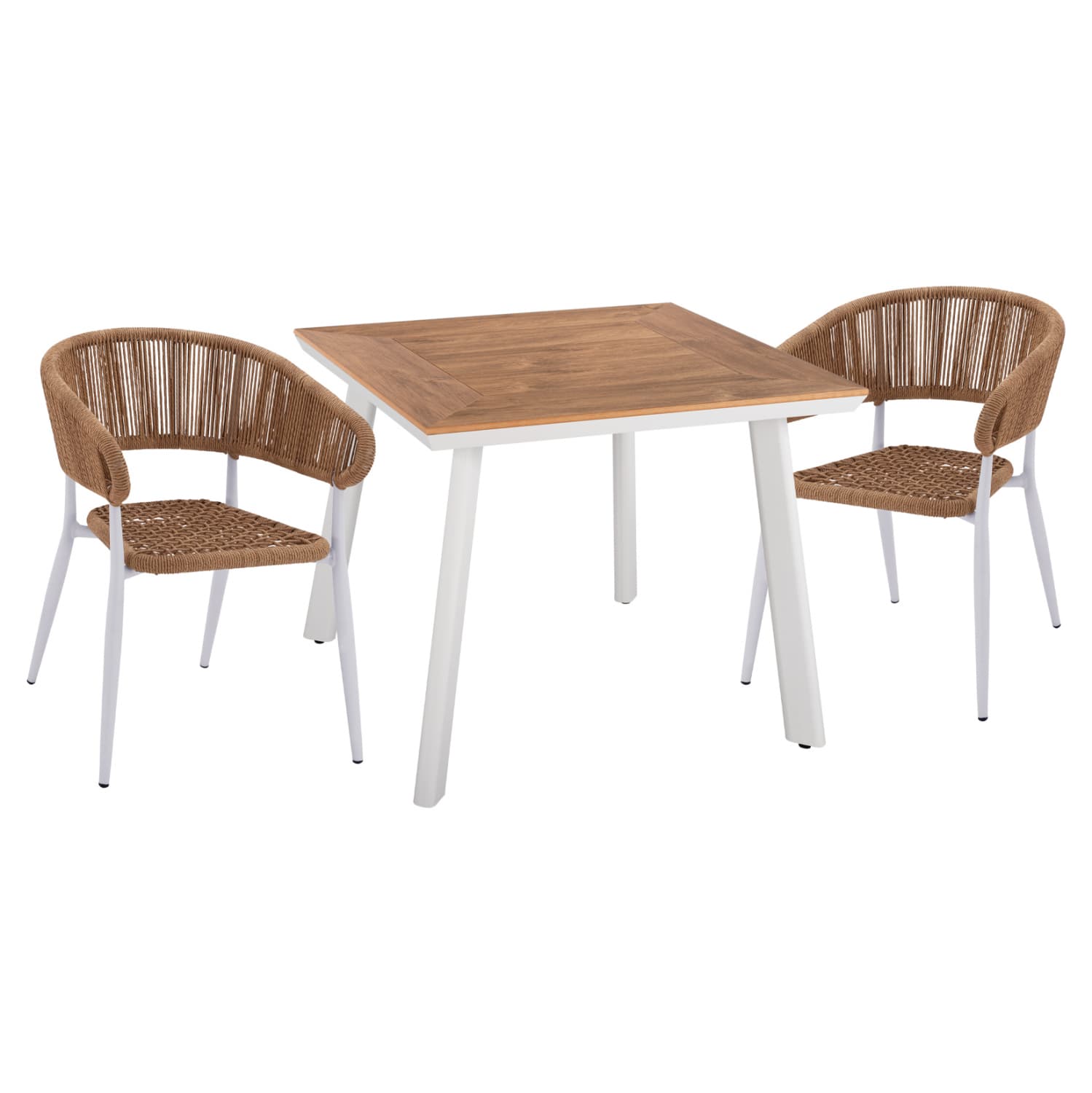 DINING SET 3PCS ALUMINUM TABLE 80X80 & WHITE ARMCHAIR