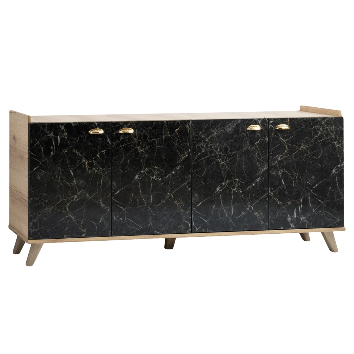 MELAMINE BUFFET NATURAL WOOD SHADE - BLACK MARBLE LOOK 180x41x77,8Y cm.