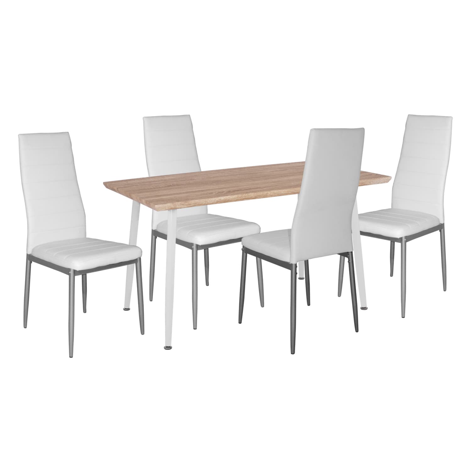DINING SET 5PCS WITH DINING TABLE IN SONAMA/WHITE & 4 METAL CHAIRS IN WHITE