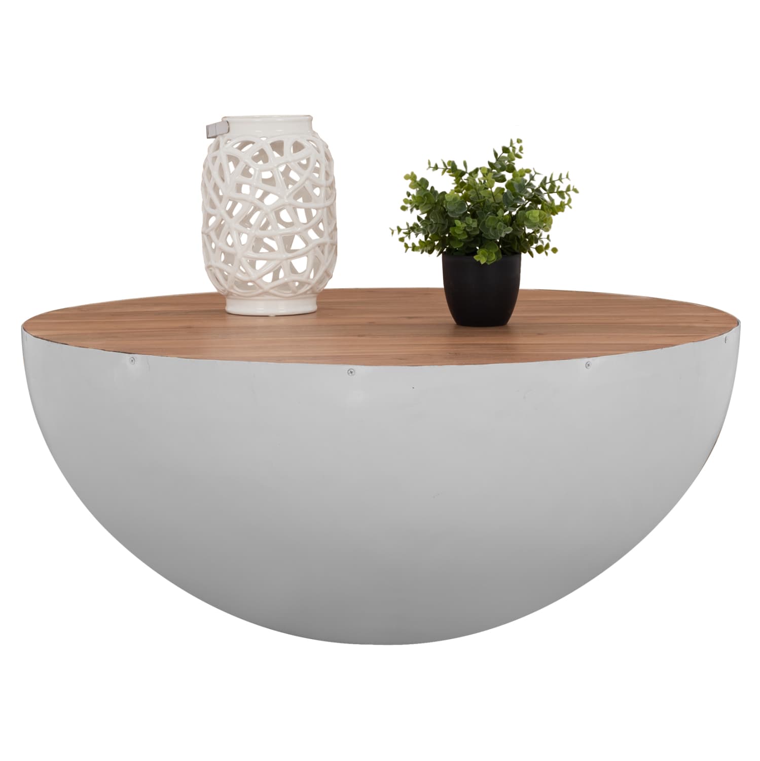 Декоративна маса за кафе Bowl Round 90cm Бела со акациско дрво