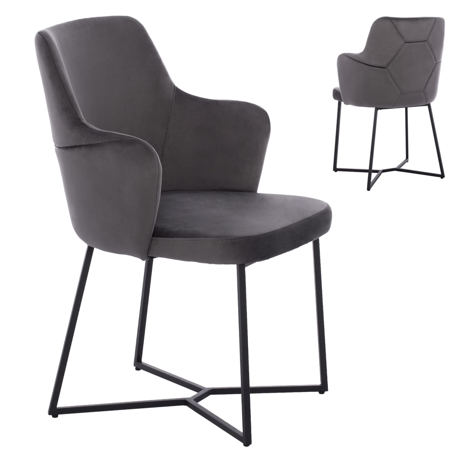 ARMCHAIR “TRIANA” GREY VELVET WITH BLACK METAL LEGS 57x62x87H CM.