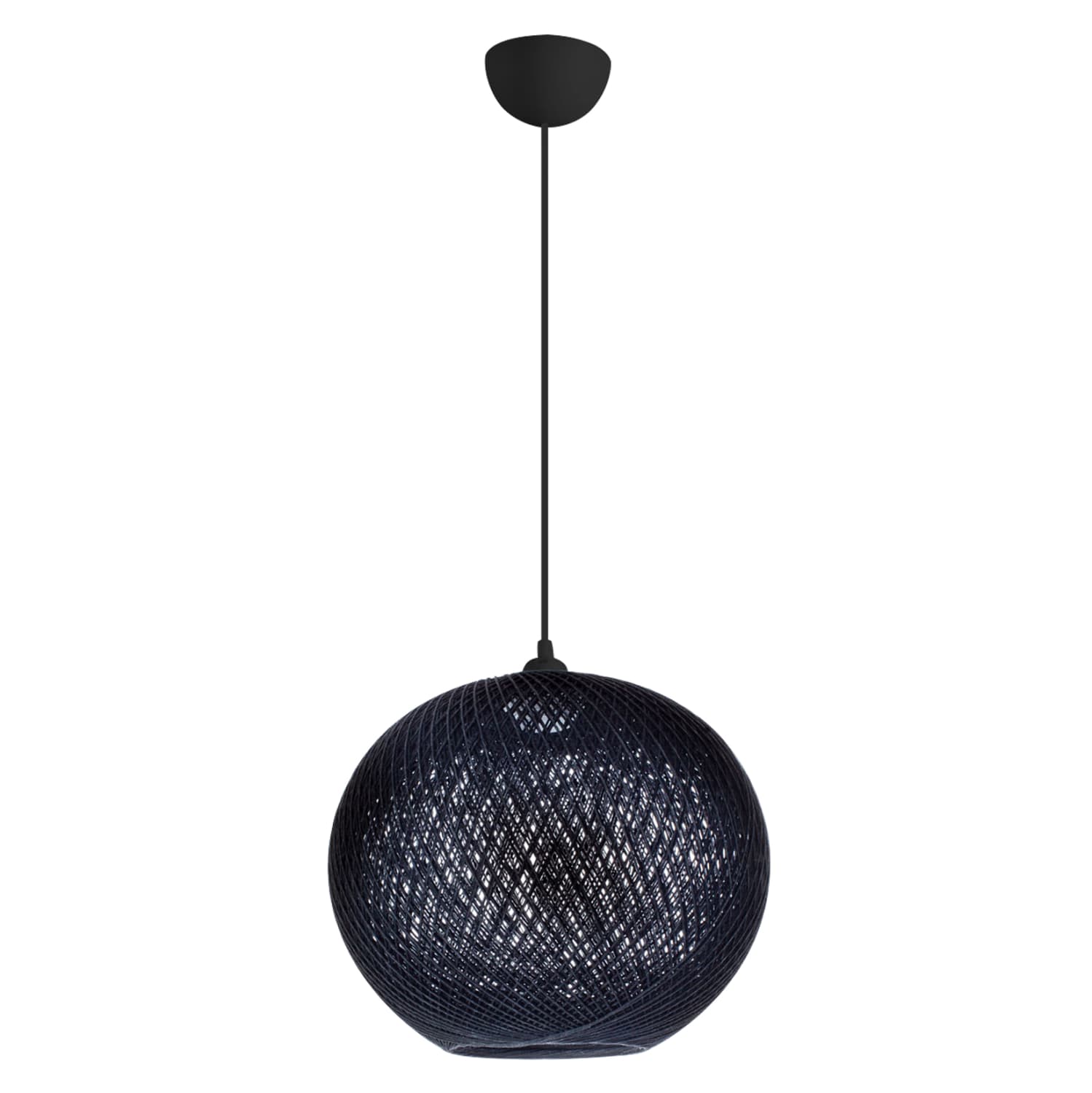 ВИСИЛКА ТАВАНСКА ЛАМПА ЦРНА БЛАГО ОВАЛНА СФЕРА, ПЛЕТЕНО ЈАЖЕ, ВНАТРЕШНА