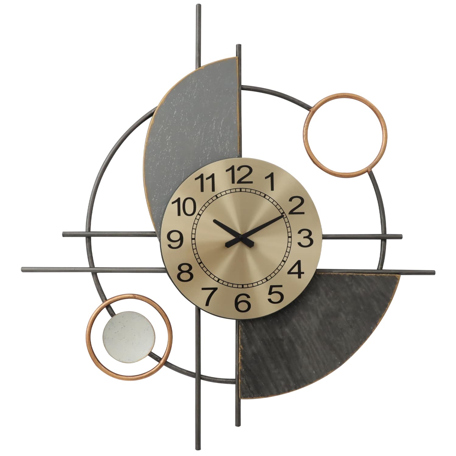WALL DECOR CLOCK METAL WITH ABSTRACT GEOMETRICAL SHAPES-GREY, DARK GREY, GOLD
