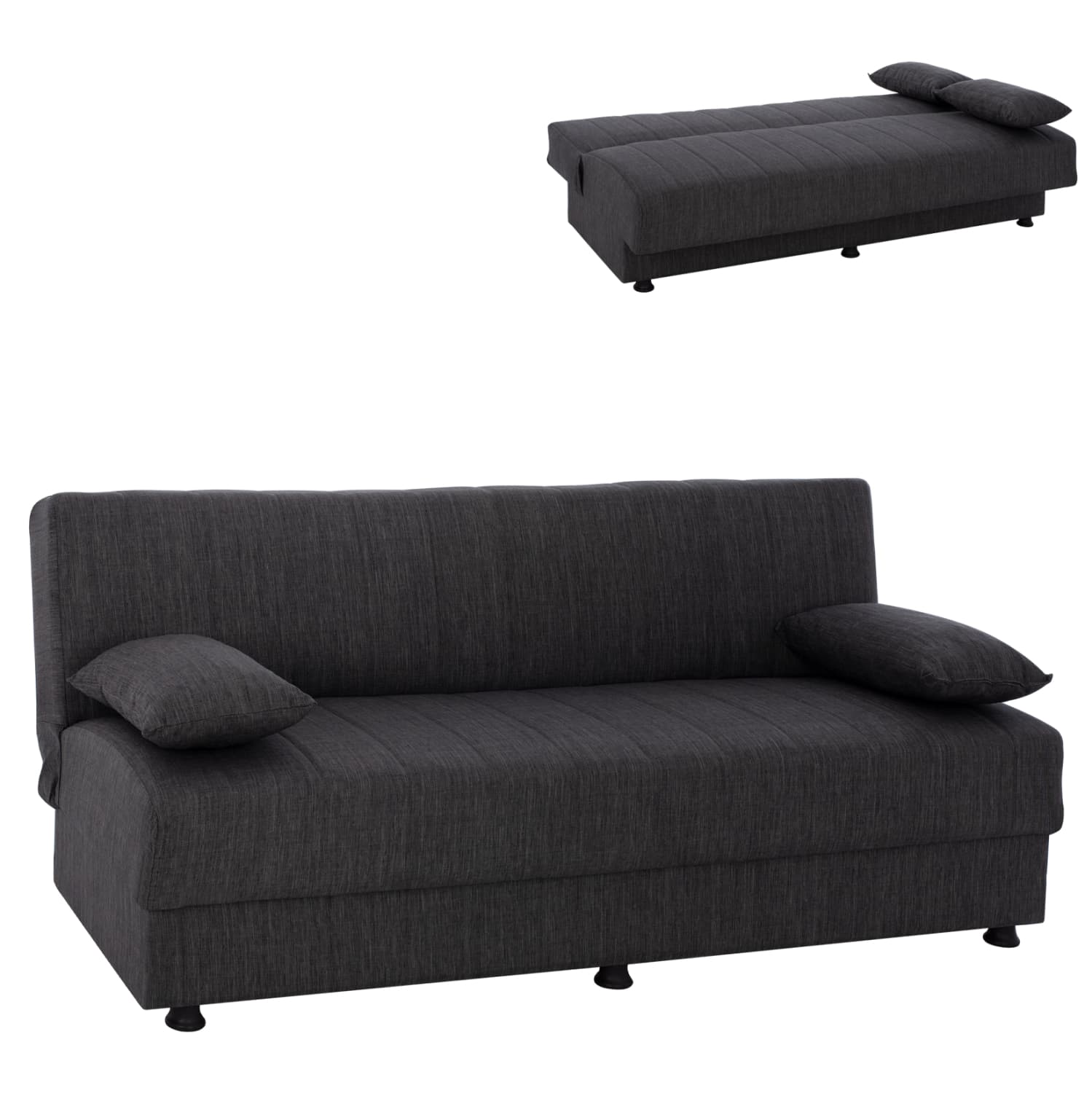 ANDRI three-seater sofa-bed, gray fabric, short legs, without arms-180x83x74Η